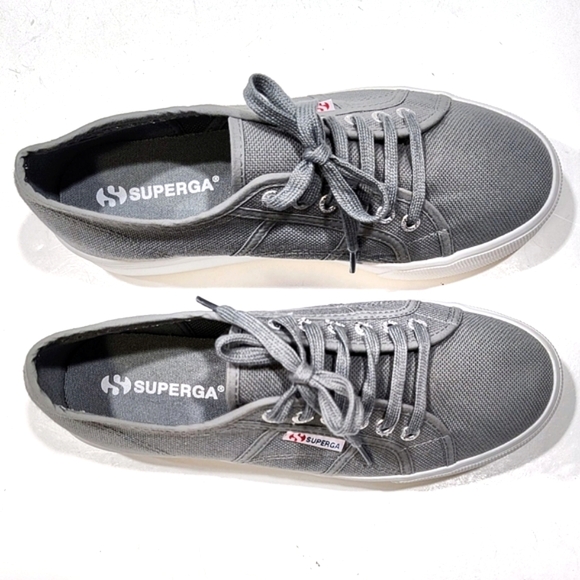 SUPERGA Low Top Platform Sneakers Grey Lace Up Unisex Size Womens 9.5 Men 8 US - Picture 4 of 12